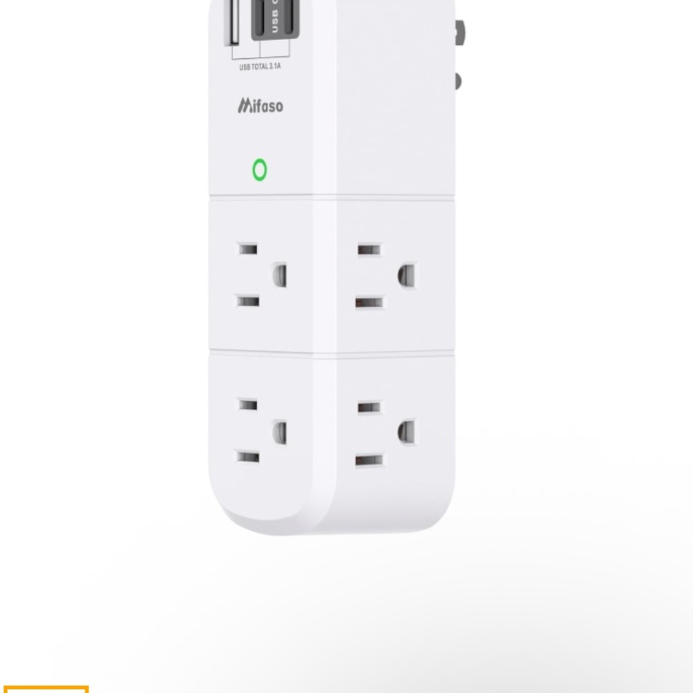 Non Surge Protector Outlet Extender with Rotating Plug, 6 AC Outlets with USB l